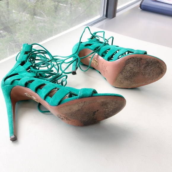 💯AQUAZZURA ‘Amazon’ Cutout Suede Sandals Green 36 - Picture 7 of 8